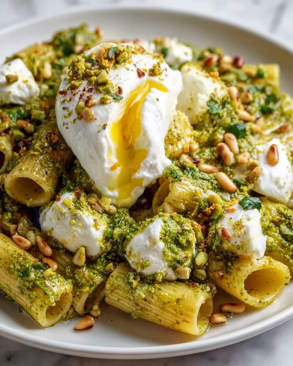 Lemon Pesto Rigatoni with Burrata & Roasted Pine Nuts Recipe - Recipe Image