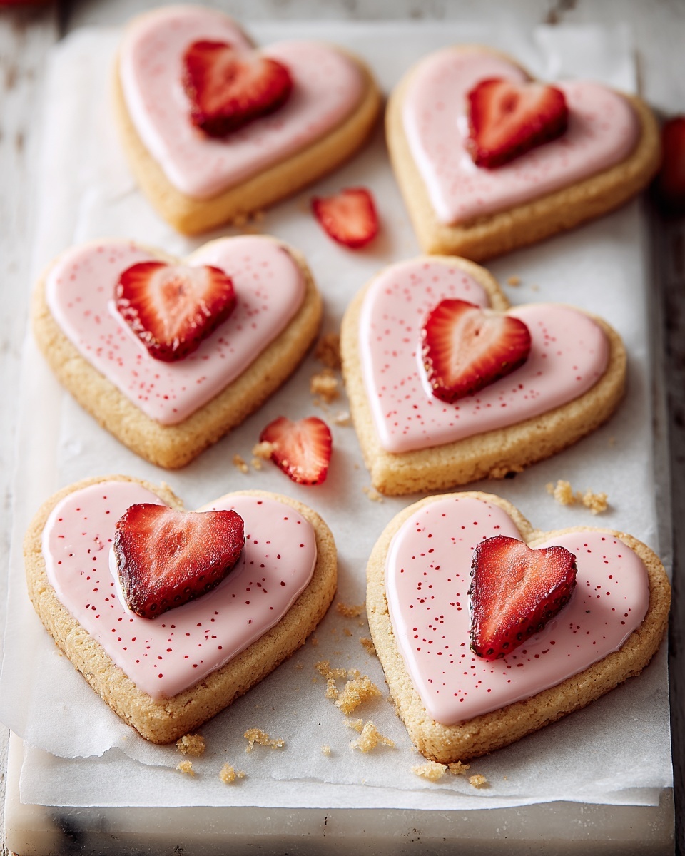 Heart-Shaped Strawberry Shortbread Cookies Recipe - Recipe Image