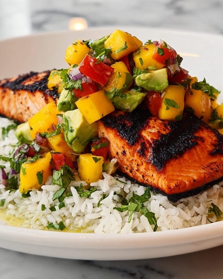 Grilled Lime Salmon with Avocado-Mango Salsa and Coconut Rice Recipe