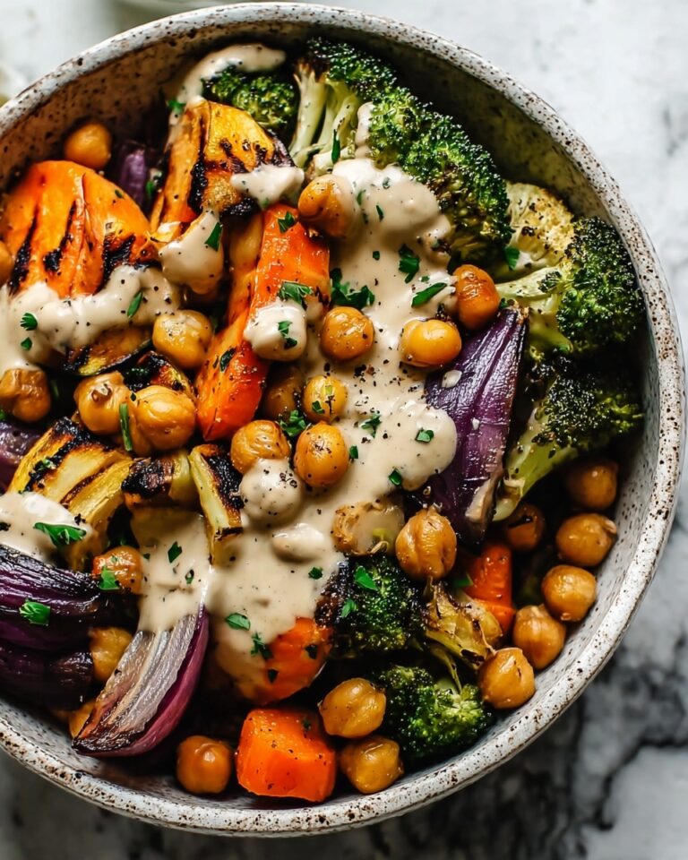 Roasted Veggie & Chickpea Bowls with Maple Dijon Tahini Dressing Recipe