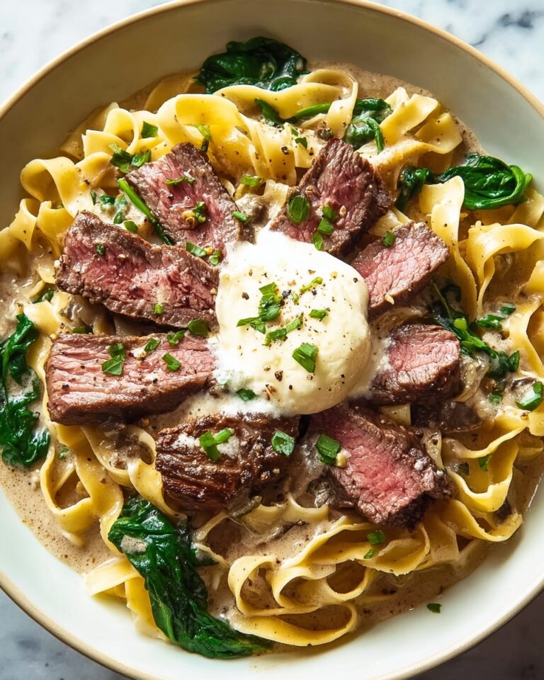 Garlic Butter Steak with Egg Noodles and Spinach Salad Recipe