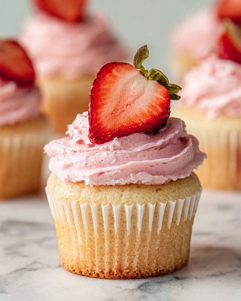 Fluffy Vanilla Cupcakes with Fresh Strawberry Buttercream Recipe