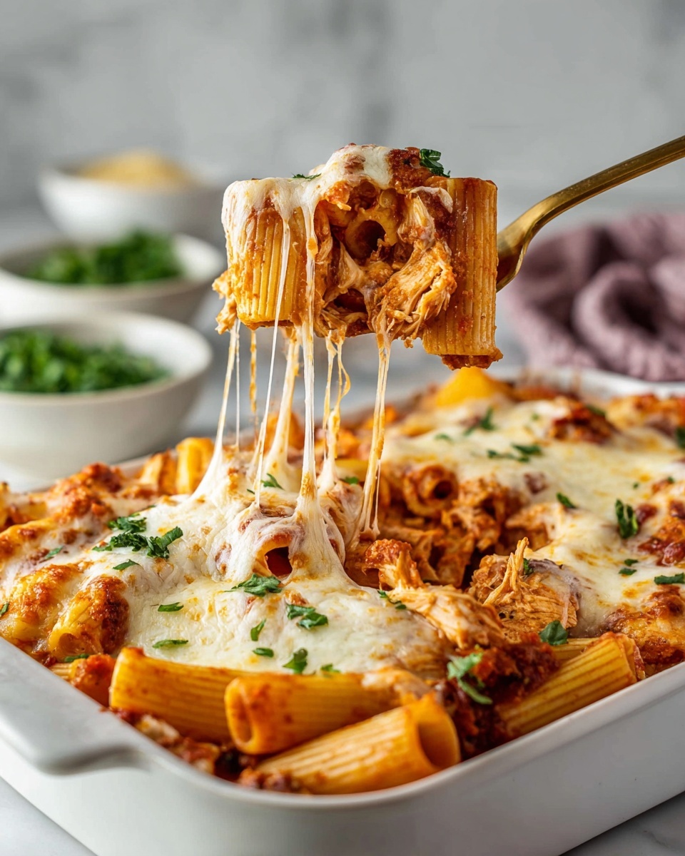 Cheesy Baked Chicken Rigatoni Pasta Recipe - Recipe Image