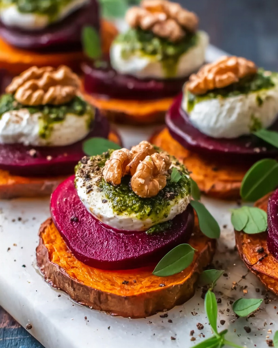 Sweet Potato Rounds with Burrata, Roasted Beets, and Walnut Sage Pesto Recipe - Recipe Image