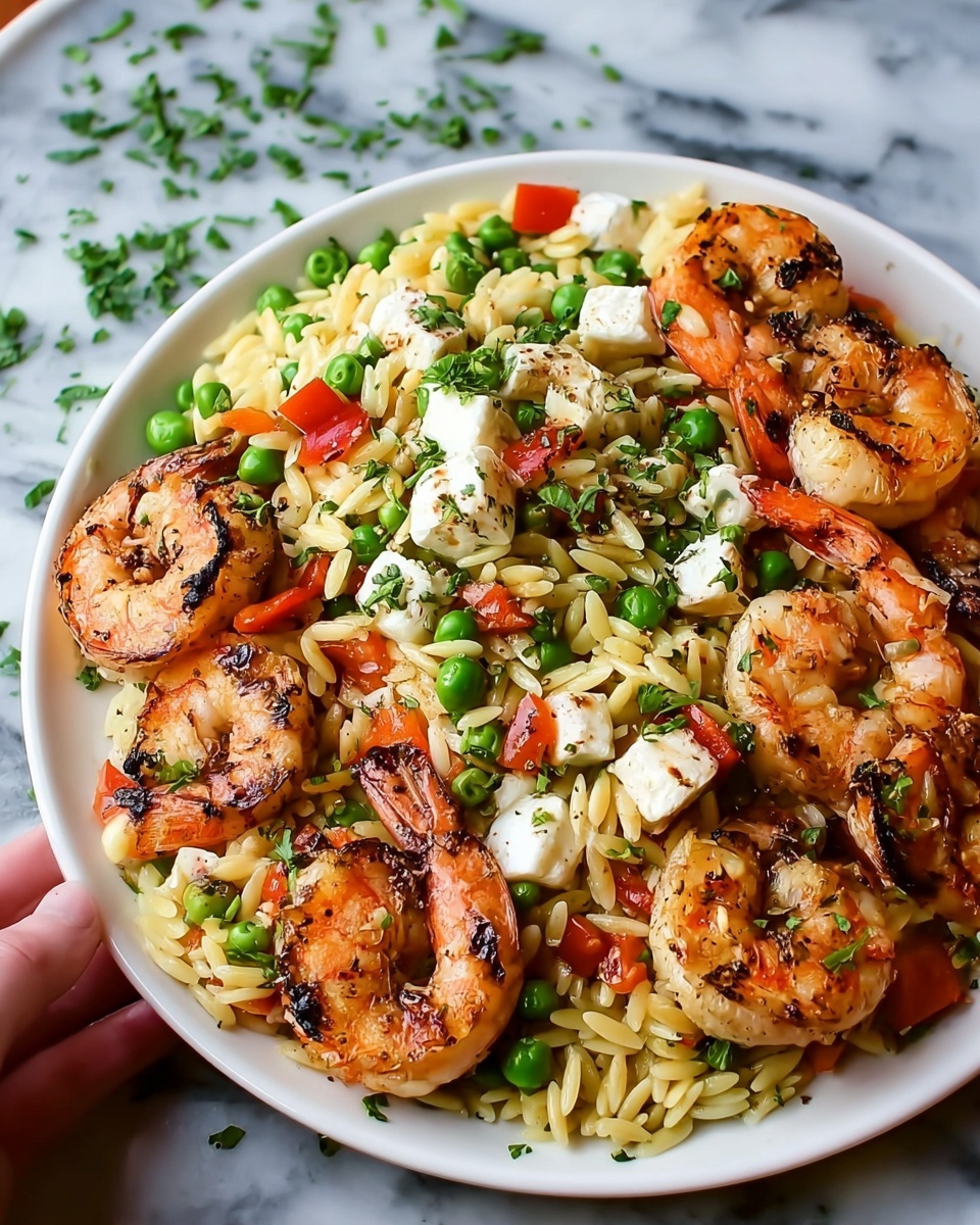 Greek-Style Lemony Grilled Shrimp Orzo Salad Recipe - Recipe Image