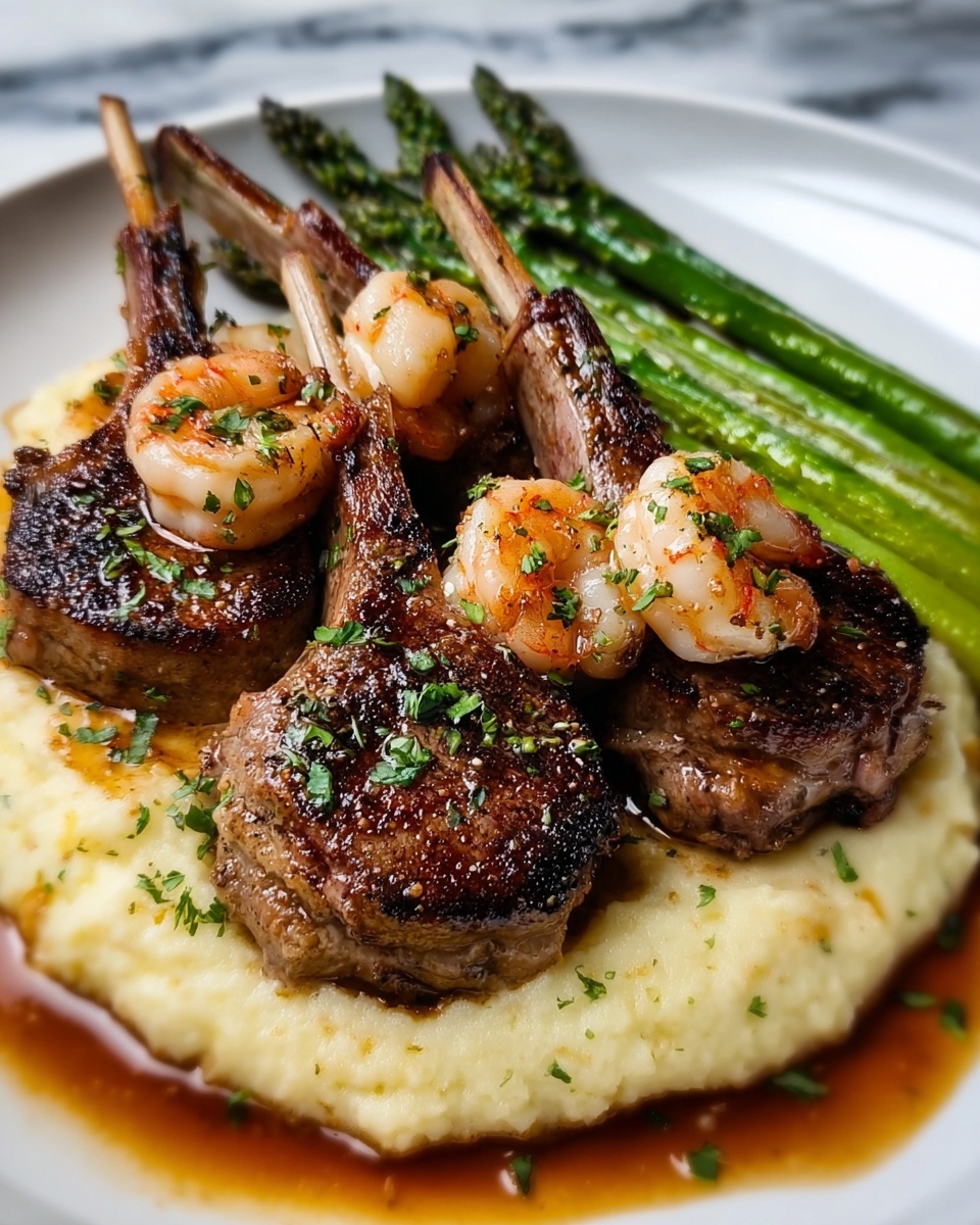 Lamb Chops over Lobster Mash with Asparagus Recipe - Recipe Image