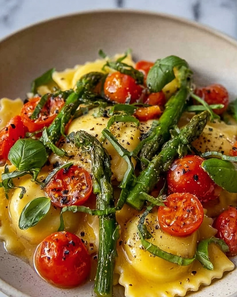 Ravioli with Tomatoes, Asparagus, Garlic, and Herbs Recipe - Recipe Image