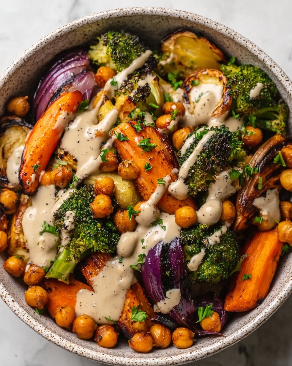 Roasted Veggie & Chickpea Bowls with Maple Dijon Tahini Dressing Recipe - Recipe Image