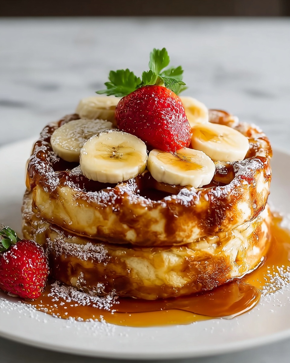 Caramelized Coconut Banana Bread Waffle French Toast Recipe - Recipe Image