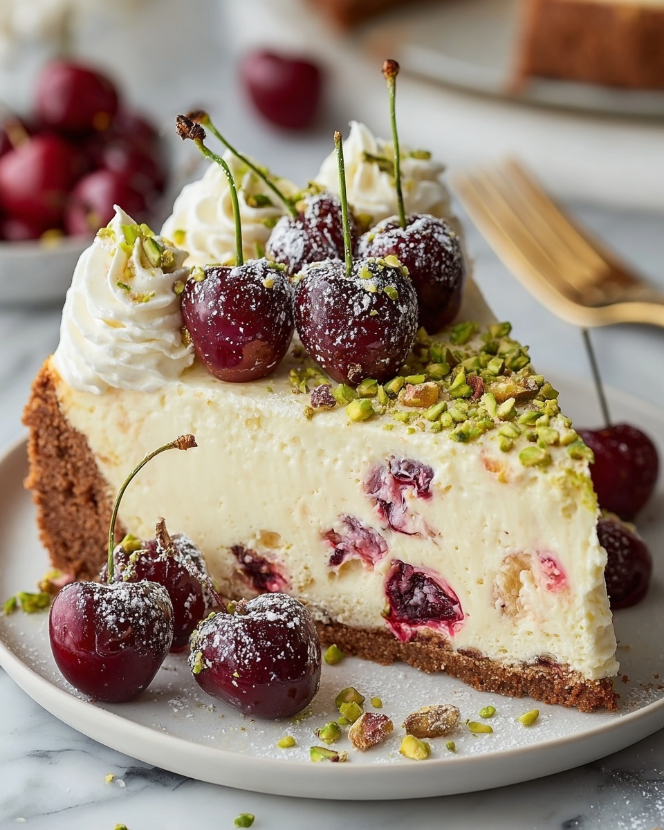 Luscious Lemon-Lime Cherry Pistachio Cheesecake Recipe - Recipe Image