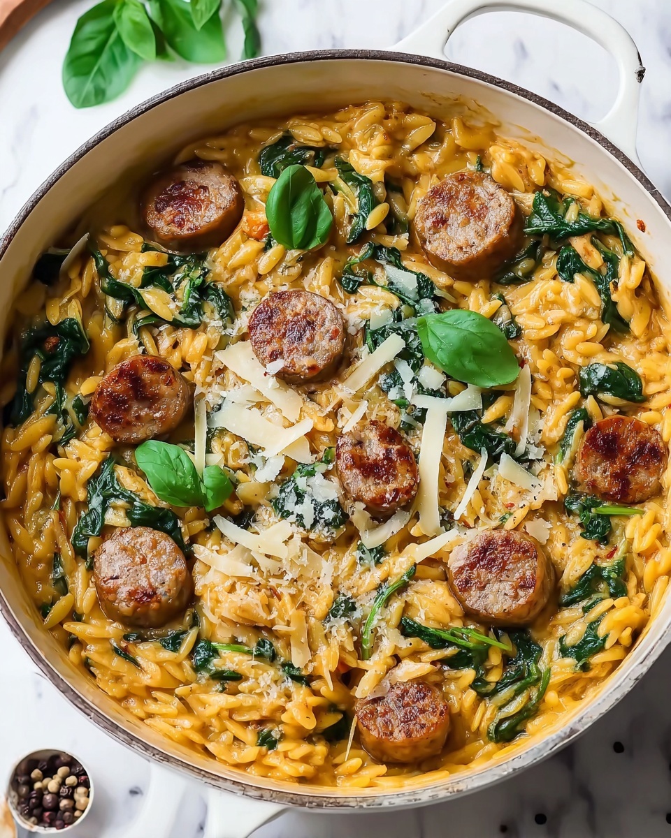 One Pan Chicken Sausage and Orzo Recipe - Recipe Image