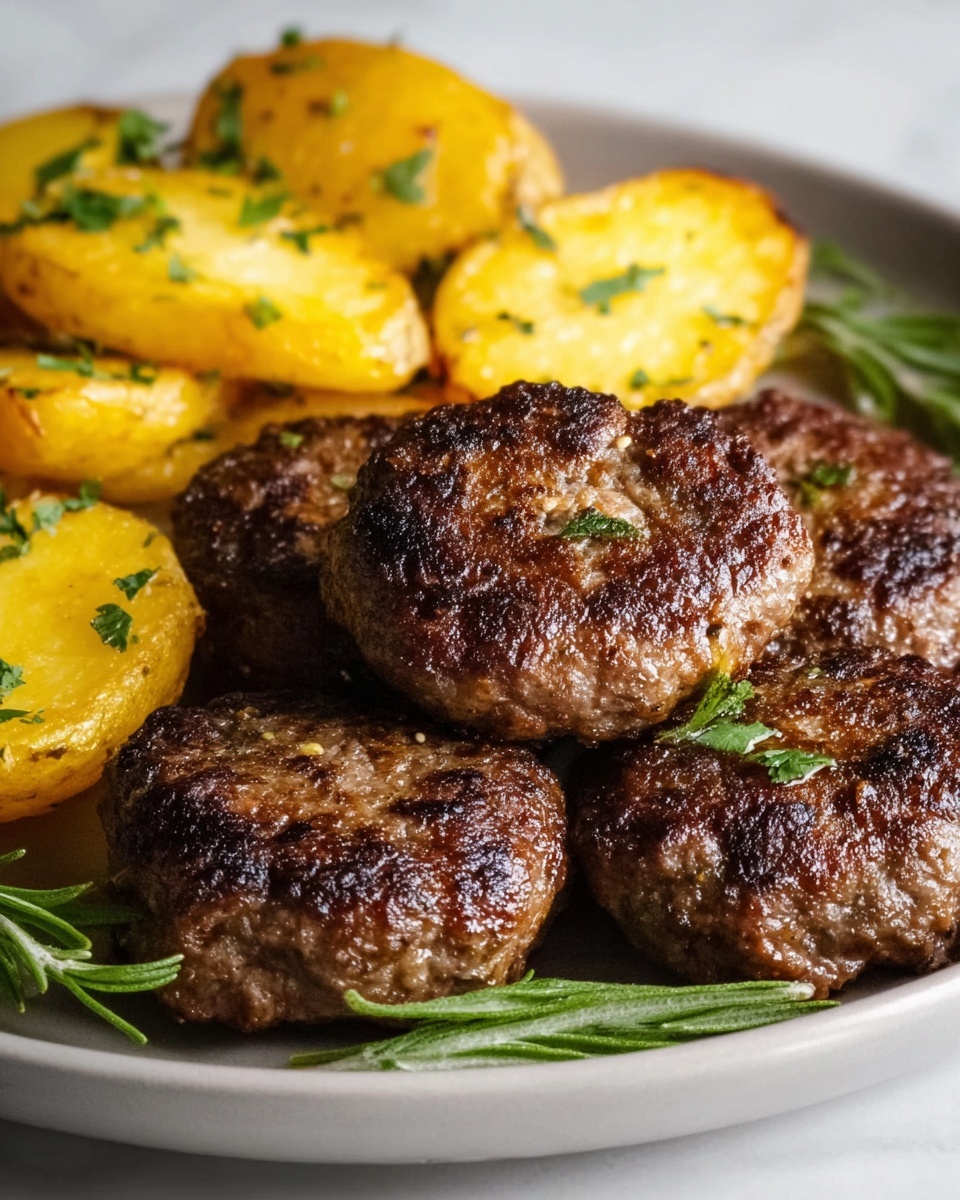 Mini Meat Patties with Crispy Pan-Fried Potatoes Recipe - Recipe Image