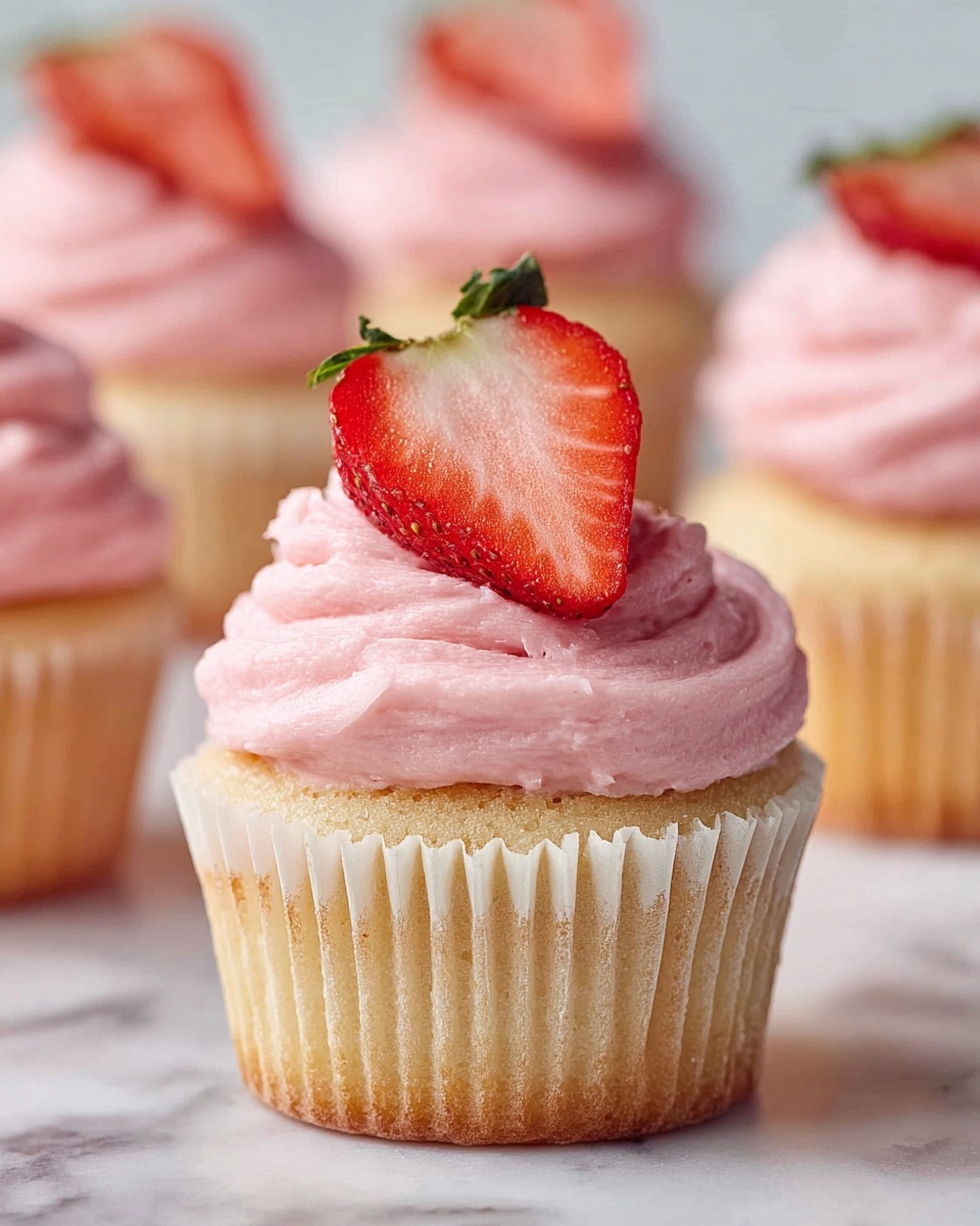 Fluffy Vanilla Cupcakes with Fresh Strawberry Buttercream Recipe - Recipe Image