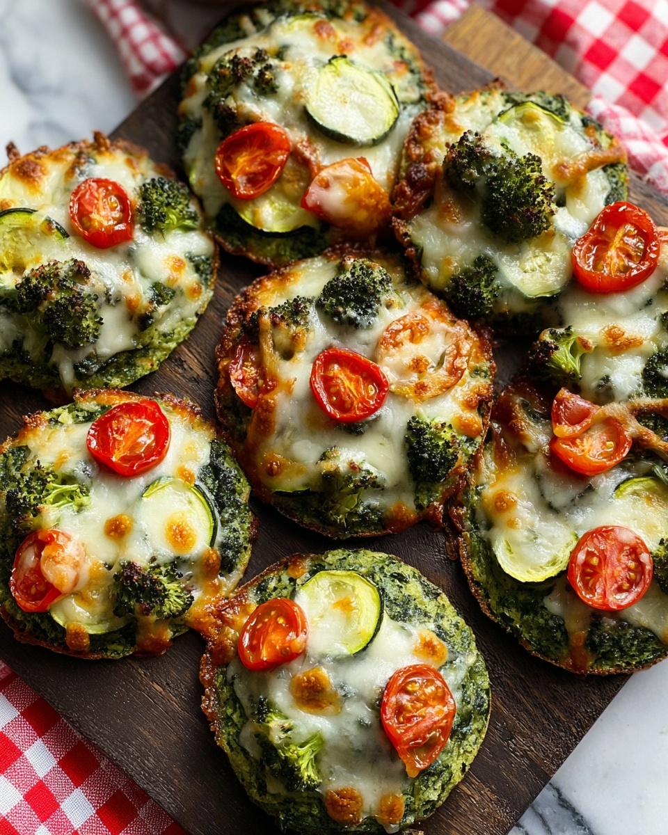 Mini Veggie Pizzas with Broccoli Crust Recipe - Recipe Image