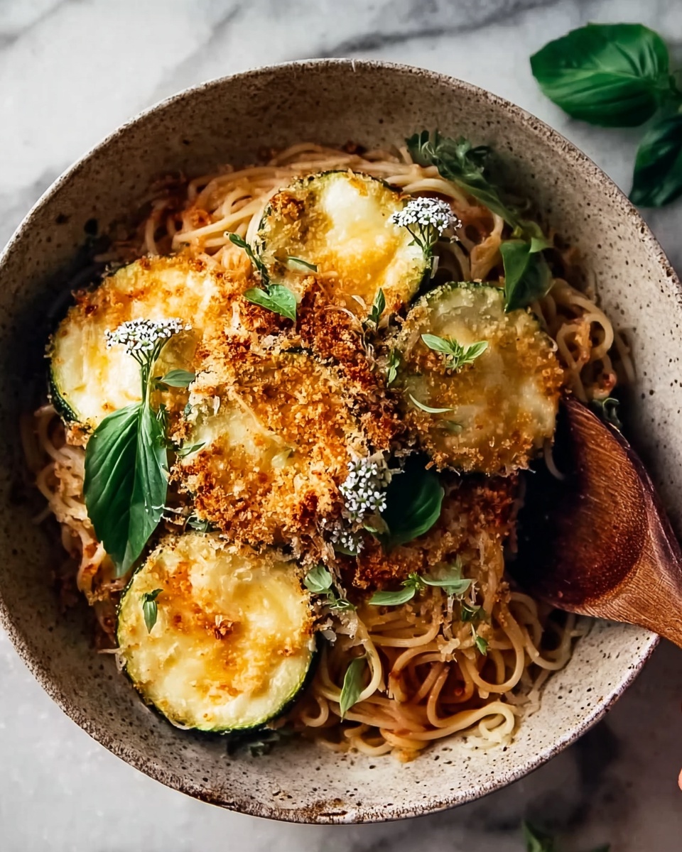 Crispy Zucchini Spaghetti with Cherry Tomatoes, Garlic, and Basil Recipe - Recipe Image