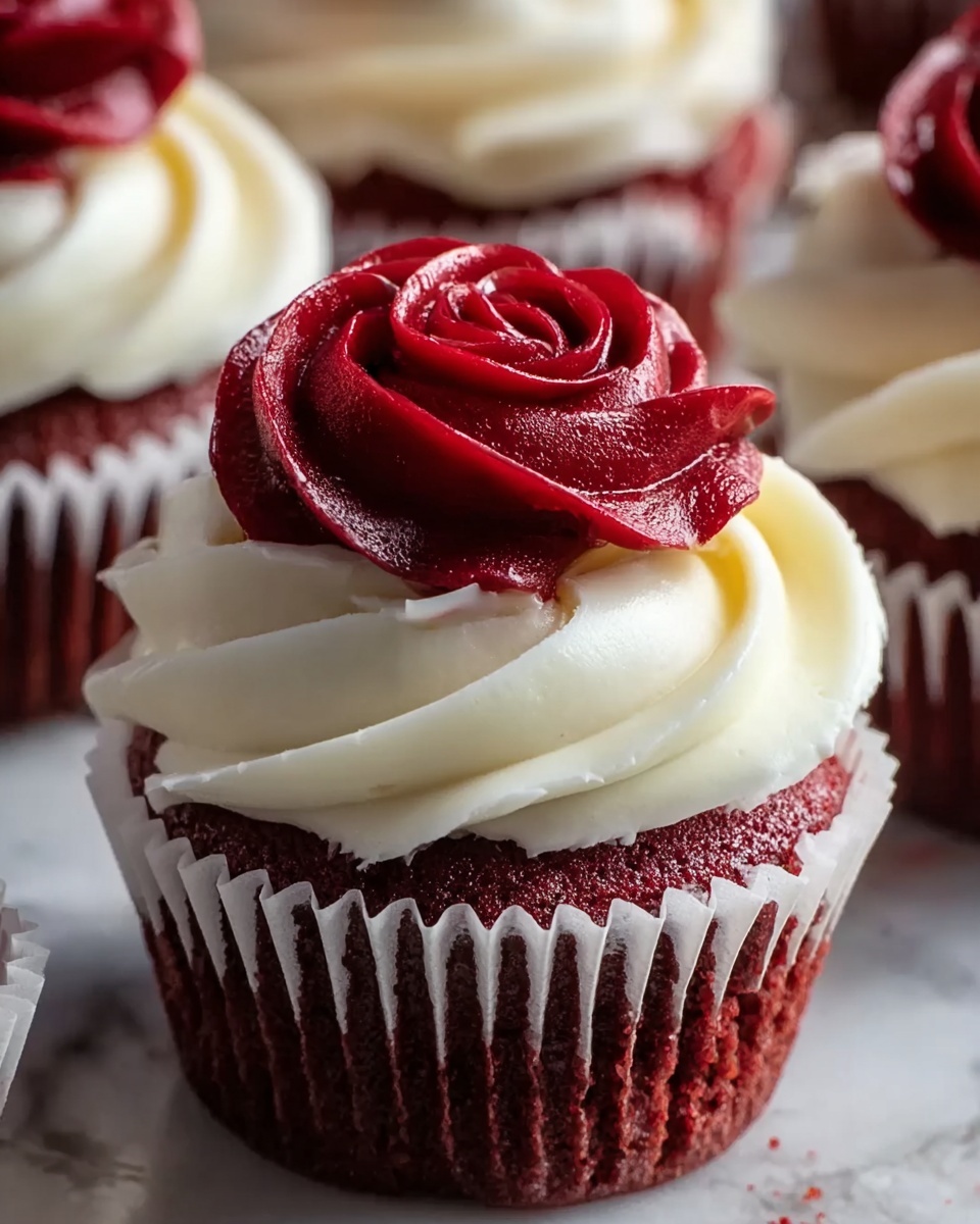 Rose Red Velvet Cupcakes with Cream Cheese Frosting Recipe - Recipe Image