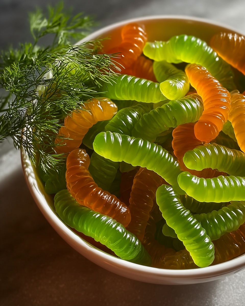Homemade Dill Pickle Gummy Worms Recipe - Recipe Image
