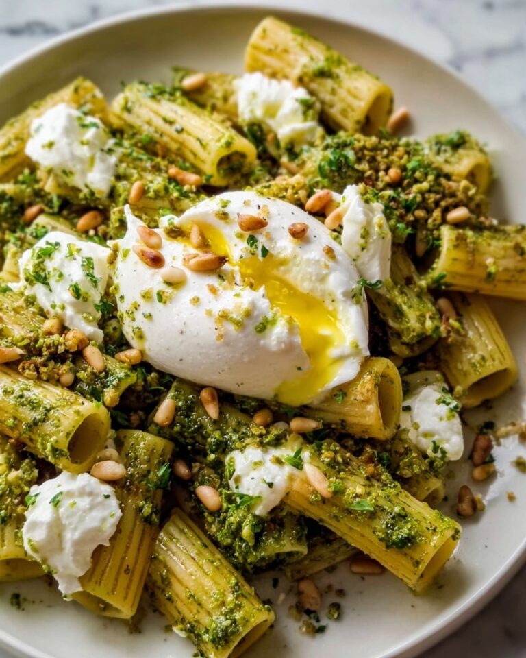 Lemon Pesto Rigatoni with Burrata & Roasted Pine Nuts Recipe
