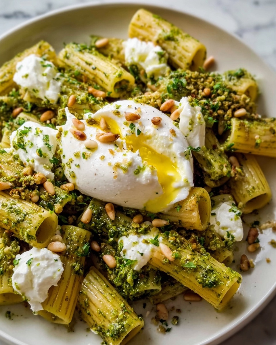Lemon Pesto Rigatoni with Burrata & Roasted Pine Nuts Recipe - Recipe Image