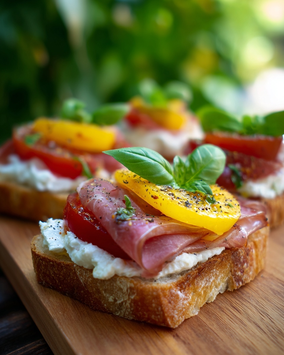 Cheesy Burrata Crostini with Prosciutto and Peaches Recipe - Recipe Image