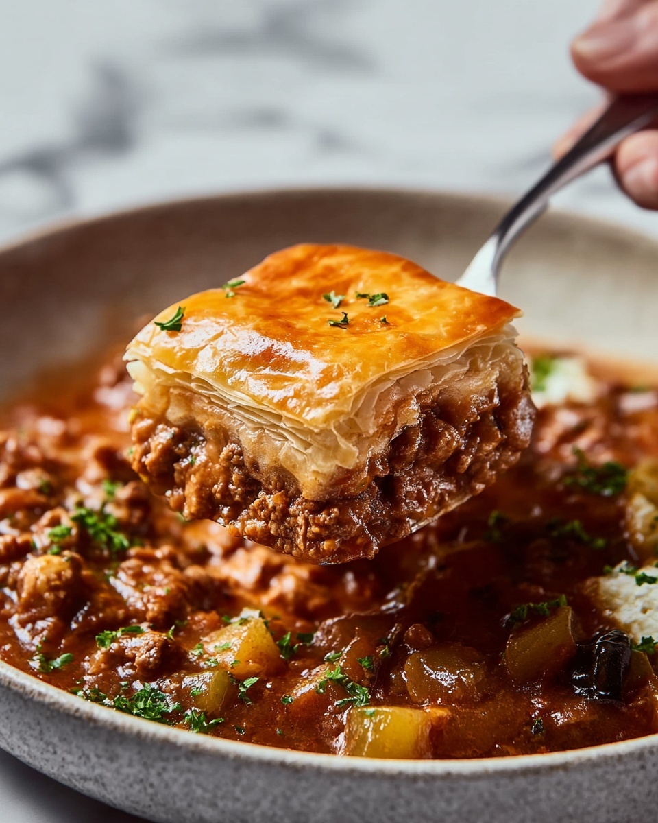 Egyptian Ground Beef and Phyllo Goulash with Custard Recipe - Recipe Image