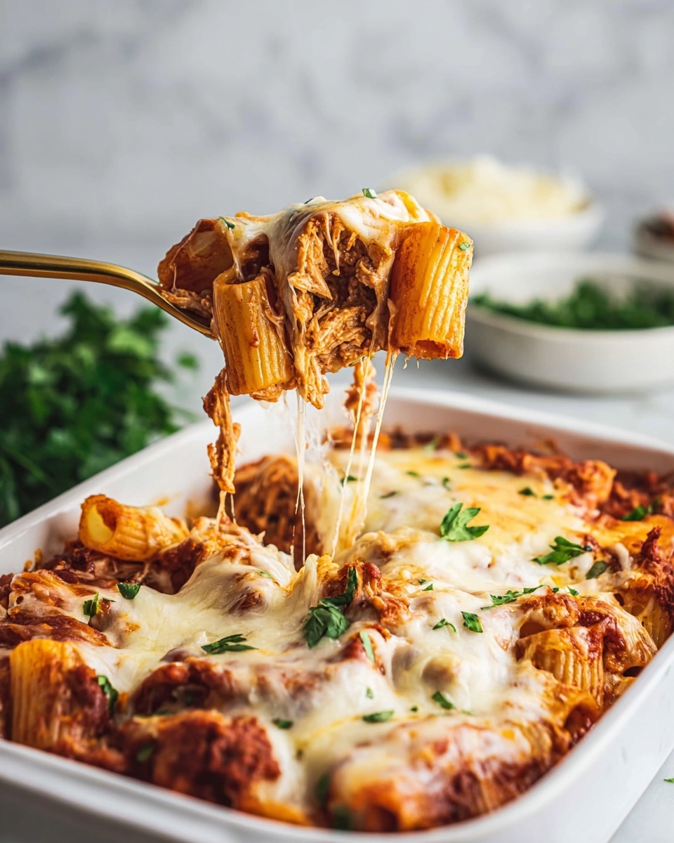 Cheesy Baked Chicken Rigatoni Pasta Recipe - Recipe Image