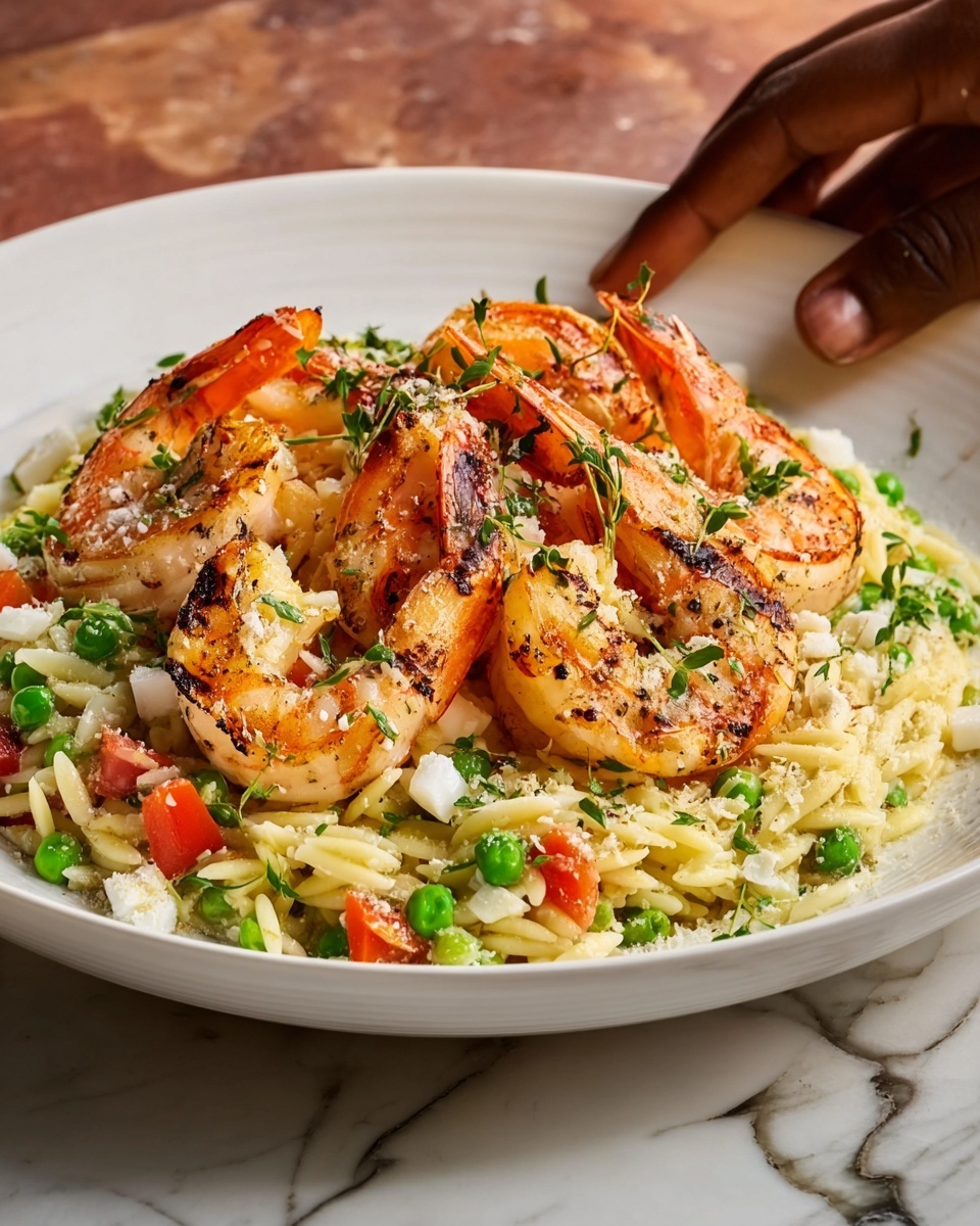 Greek-Style Lemony Grilled Shrimp Orzo Salad Recipe - Recipe Image