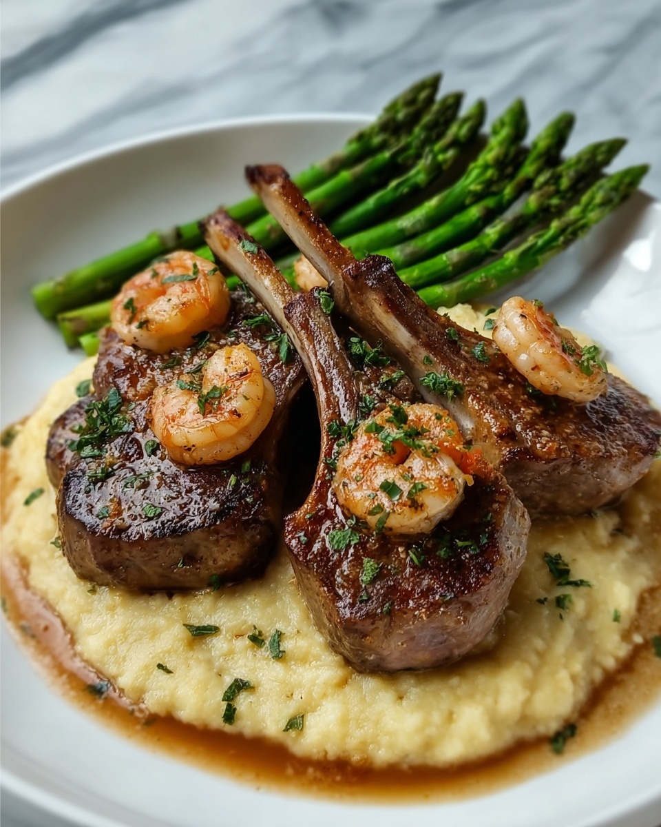 Lamb Chops over Lobster Mash with Asparagus Recipe - Recipe Image