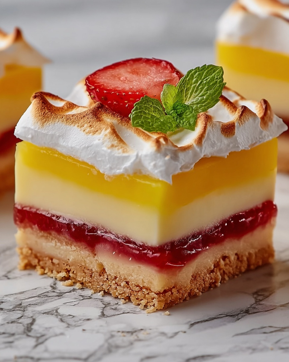 Lemon Pie Bars with Strawberry Meringue Recipe - Recipe Image