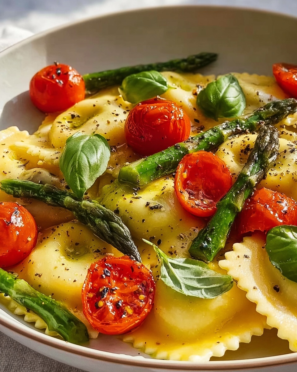 Ravioli with Tomatoes, Asparagus, Garlic, and Herbs Recipe - Recipe Image