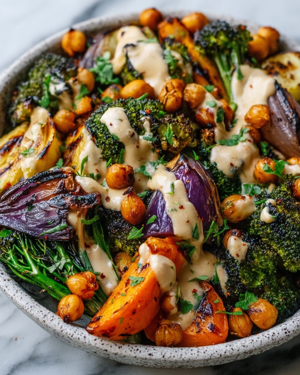 Roasted Veggie & Chickpea Bowls with Maple Dijon Tahini Dressing Recipe - Recipe Image