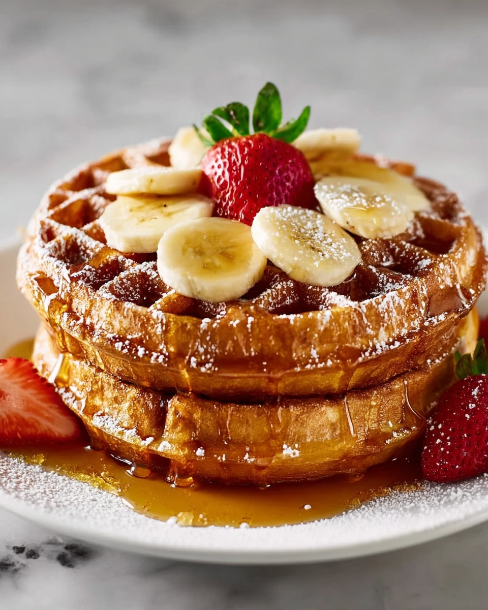 Caramelized Coconut Banana Bread Waffle French Toast Recipe - Recipe Image
