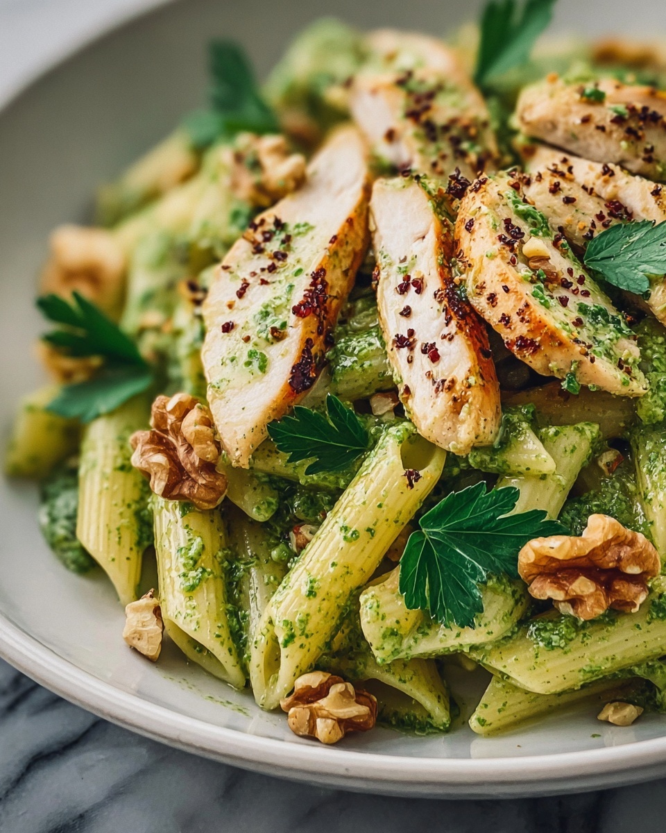 Chicken & Vegetable Penne with Parsley-Walnut Pesto Recipe - Recipe Image