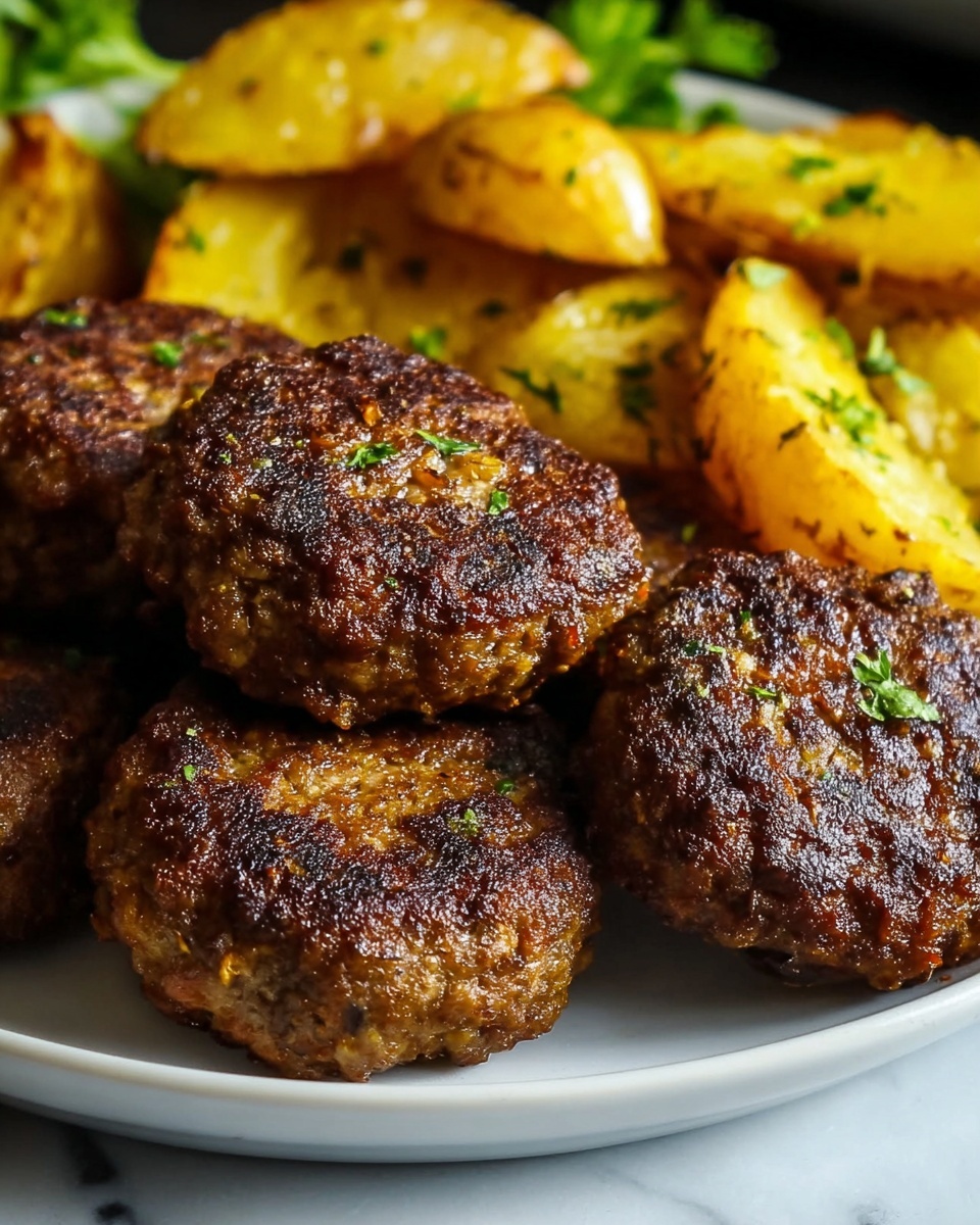 Mini Meat Patties with Crispy Pan-Fried Potatoes Recipe - Recipe Image