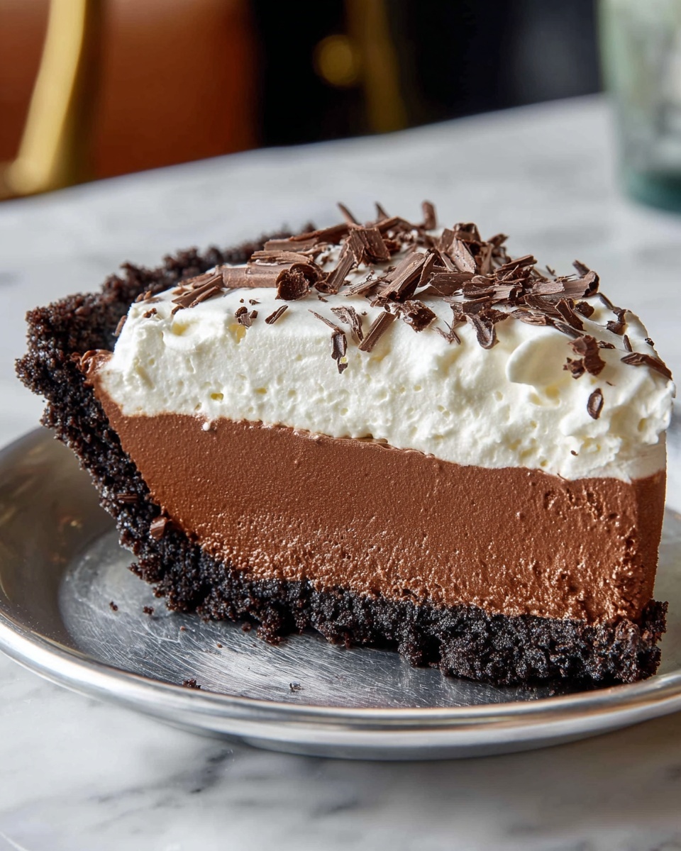 Chocolate Mousse Pie with Oreo Crust and Chocolate Shavings Recipe - Recipe Image