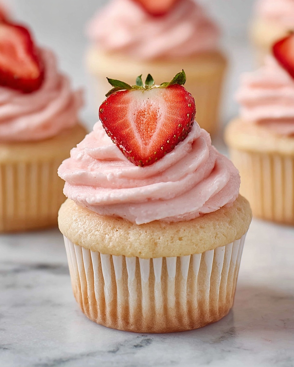 Fluffy Vanilla Cupcakes with Fresh Strawberry Buttercream Recipe - Recipe Image