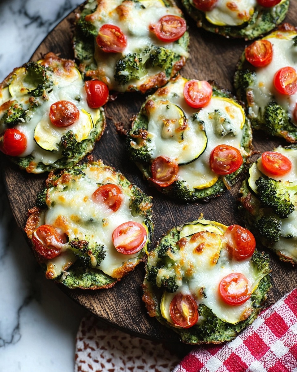 Mini Veggie Pizzas with Broccoli Crust Recipe - Recipe Image