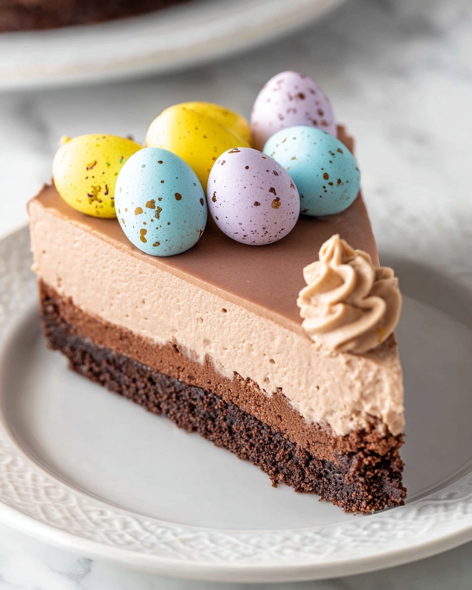 No-Bake Mini Egg Chocolate Cheesecake Recipe - Recipe Image