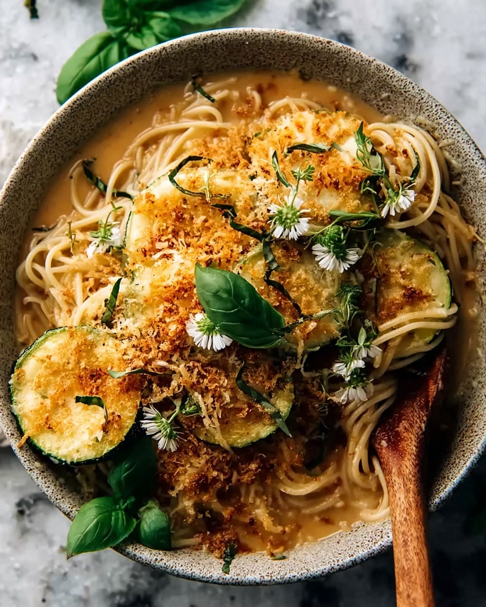 Crispy Zucchini Spaghetti with Cherry Tomatoes, Garlic, and Basil Recipe - Recipe Image