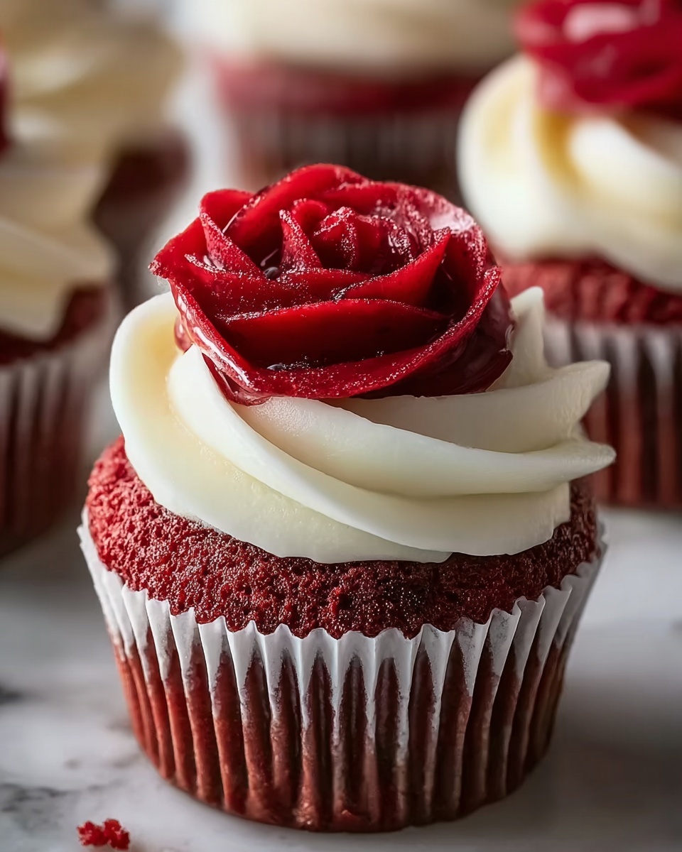 Rose Red Velvet Cupcakes with Cream Cheese Frosting Recipe - Recipe Image